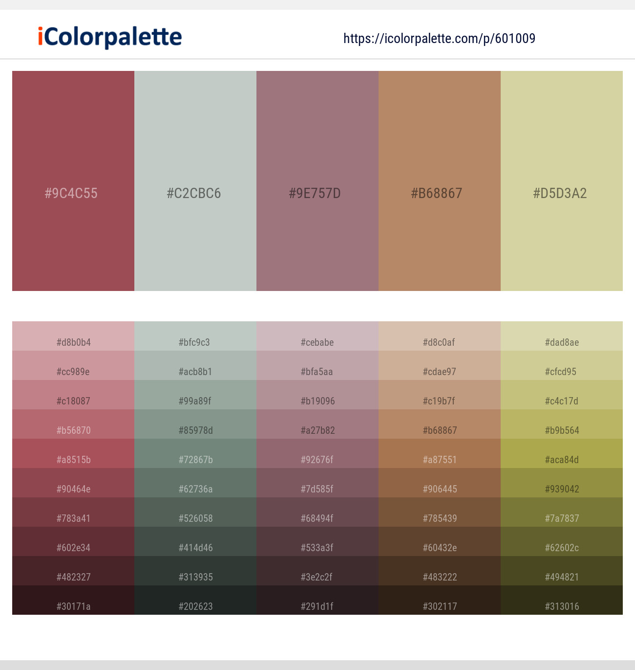 Hippie Pink – Powder Ash – Bazaar – Muddy Waters – Winter Hazel Color scheme