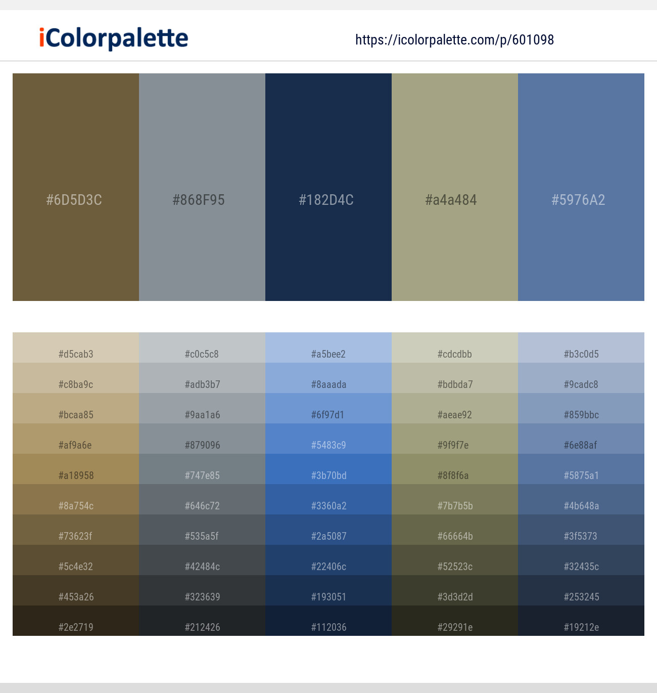 Yellow Metal – Oslo Gray – Blue Zodiac – Tallow – Waikawa Gray Color scheme