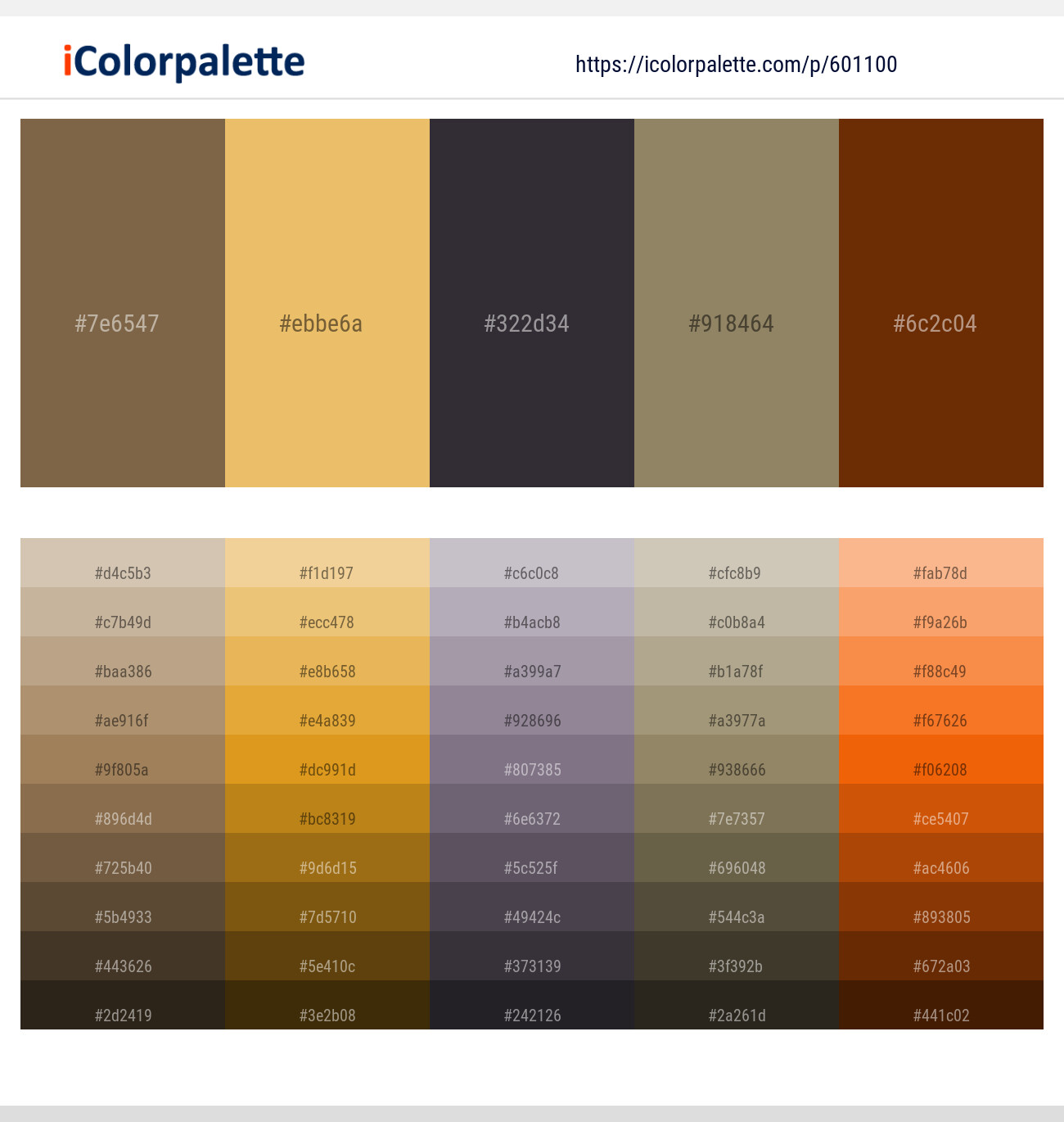 Tobacco Brown – Rob Roy – Blackcurrant – Clay Creek – Nutmeg Wood Finish Color scheme
