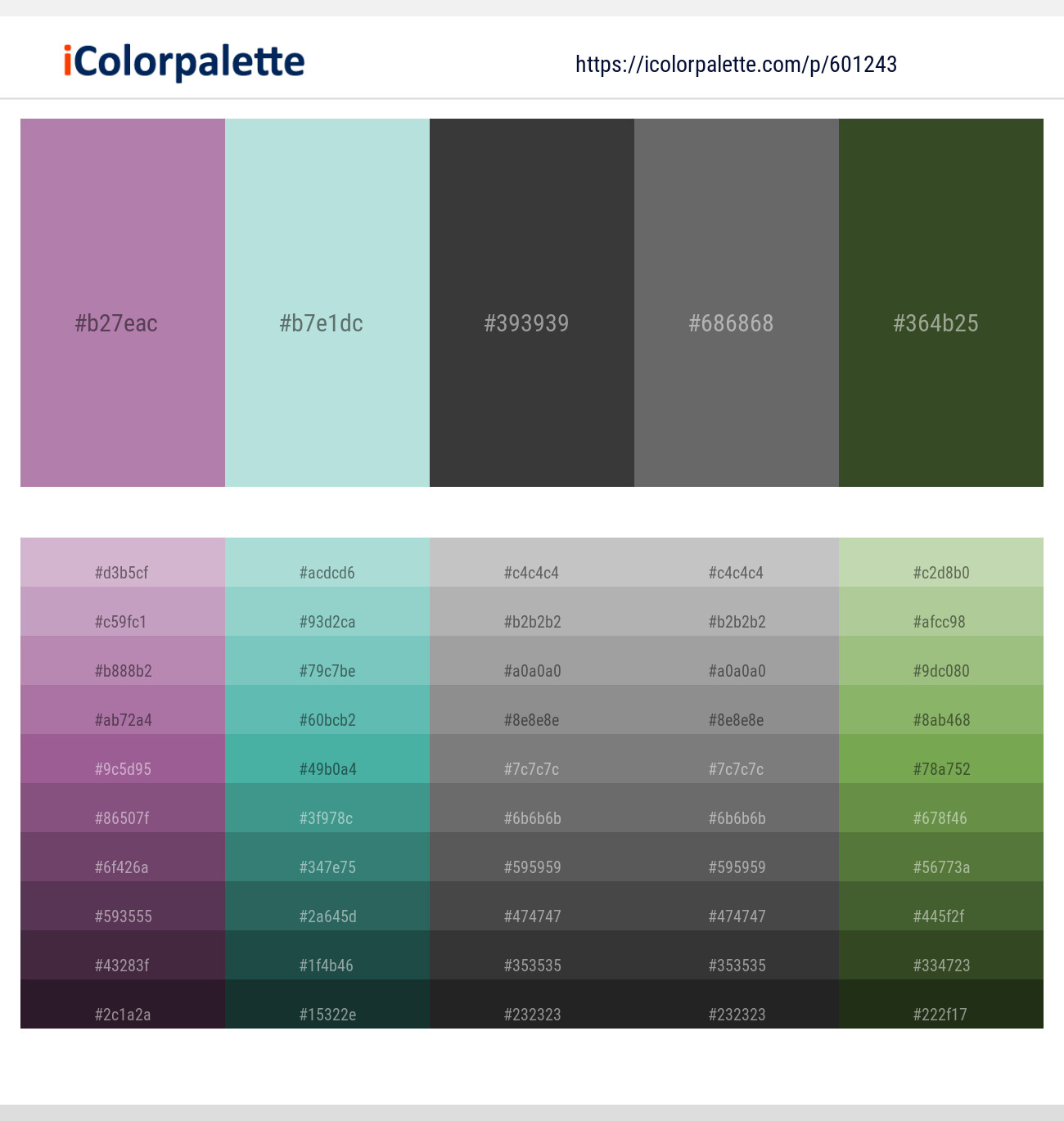 Bouquet – Jagged Ice – Mine Shaft – Dove Gray – Mallard Color scheme