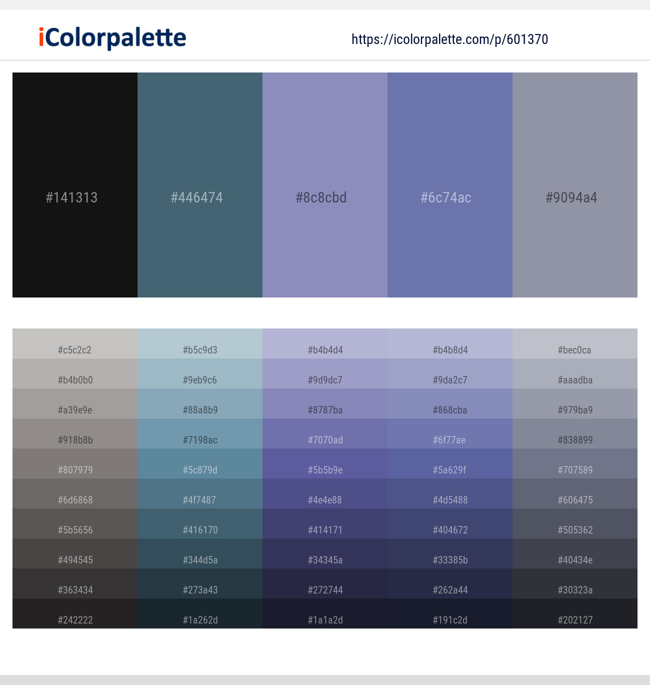 Cod Gray – Blue Bayoux – Blue Bell – Kimberly – Manatee Color scheme