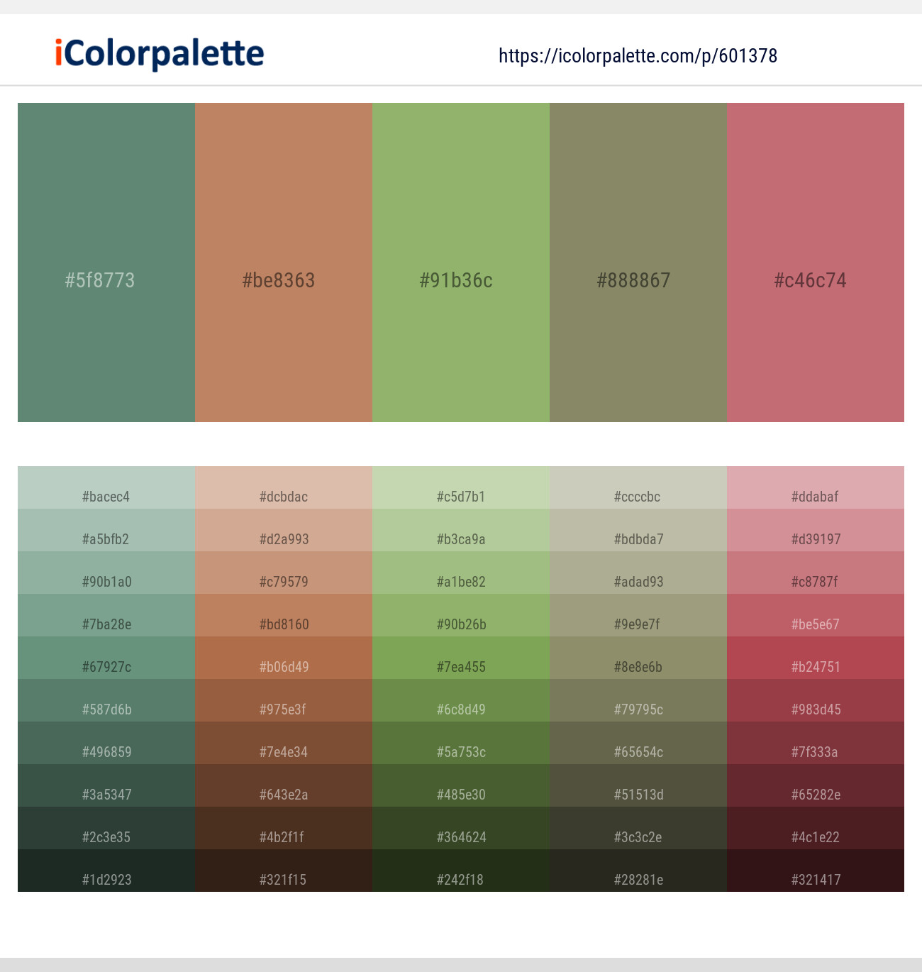 Viridian Green – Antique Brass – Olivine – Avocado – Old Rose Color scheme