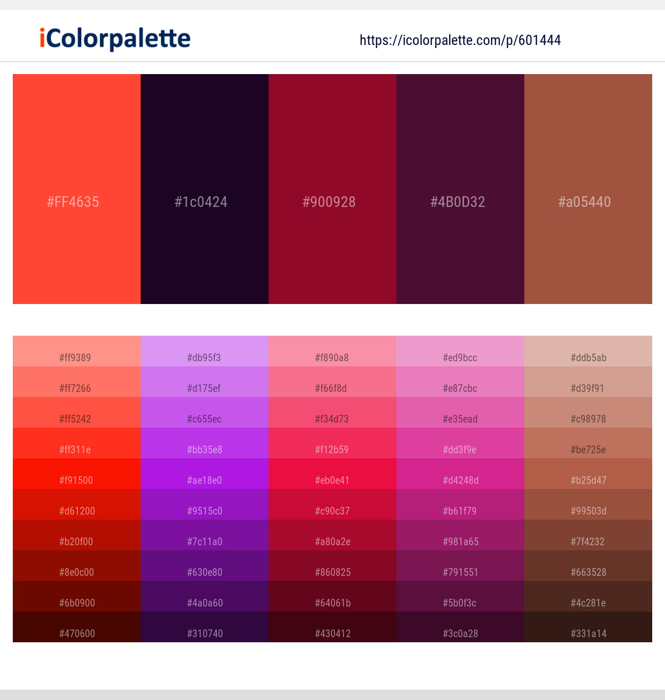 Red Orange – Jacaranda – Monarch – Loulou – Sepia Skin Color scheme