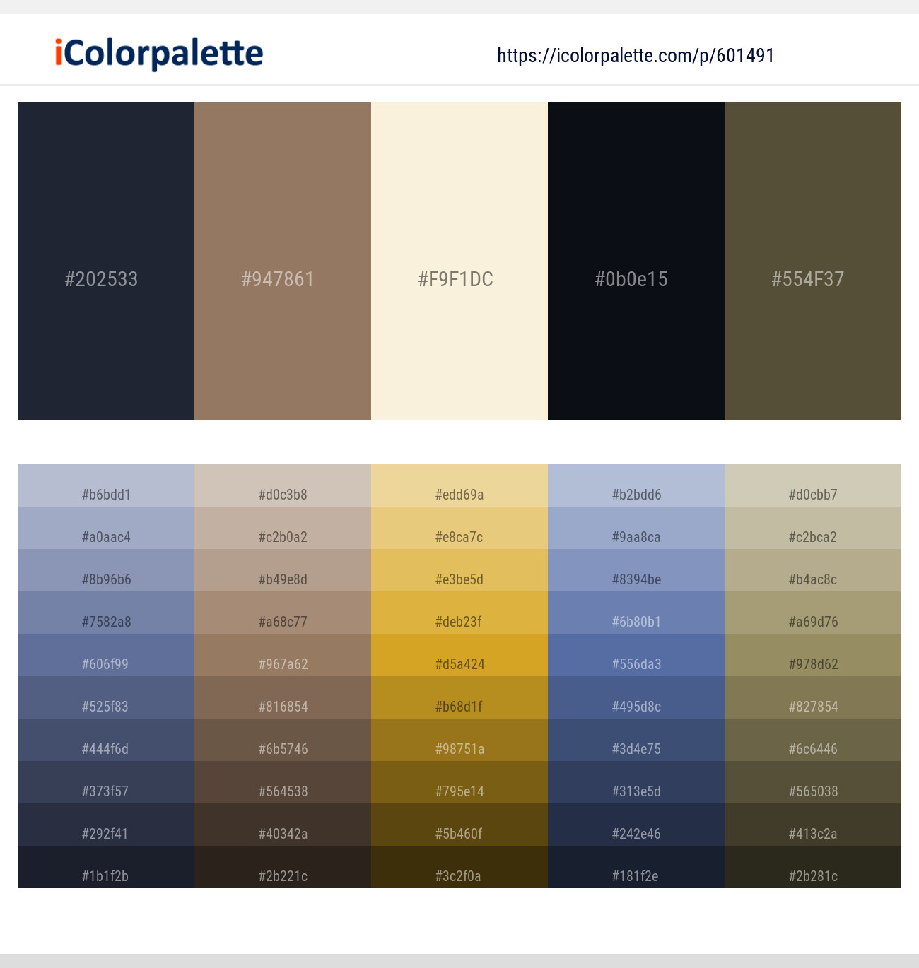 Ebony Clay – Cement – Albescent White – Bunker – Hemlock Color scheme