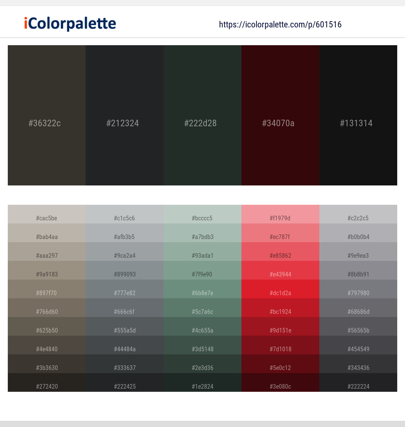 Tuatara – Shark – Celtic – Aubergine – Woodsmoke Color scheme