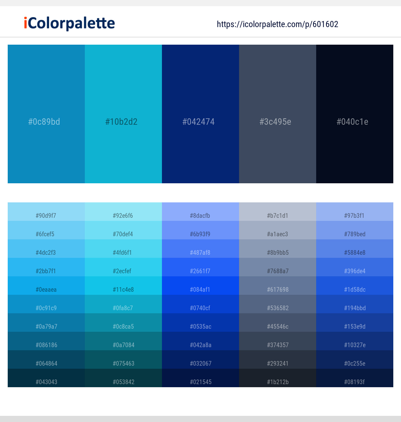Lochmara – Cerulean – Catalina Blue – Oxford Blue – Black Pearl Color scheme