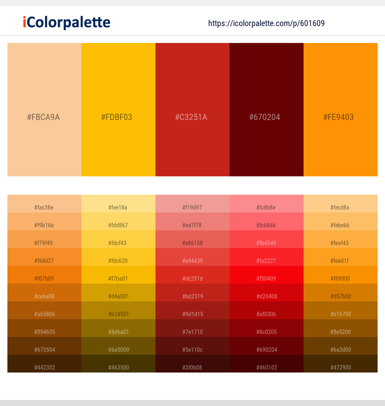 Peach Orange – Amber – Thunderbird – Rosewood – Pizazz Color scheme