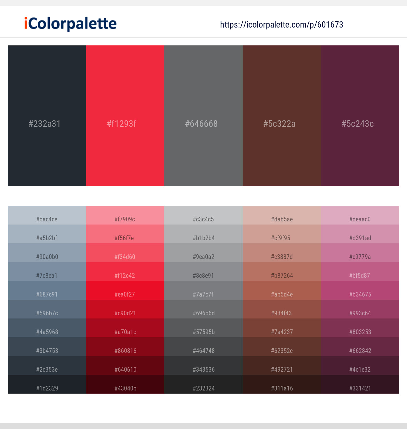 Shark – Alizarin Crimson – Shuttle Gray – Quincy – Wine Berry Color scheme