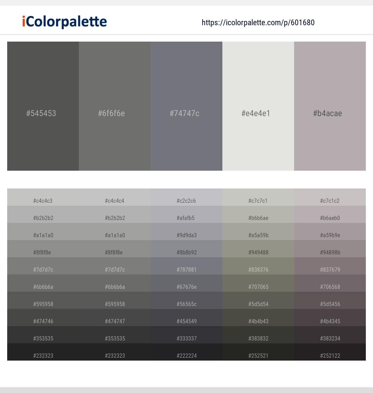 Fuscous Gray – Storm Dust – Jumbo – Cararra – Pink Swan Color scheme