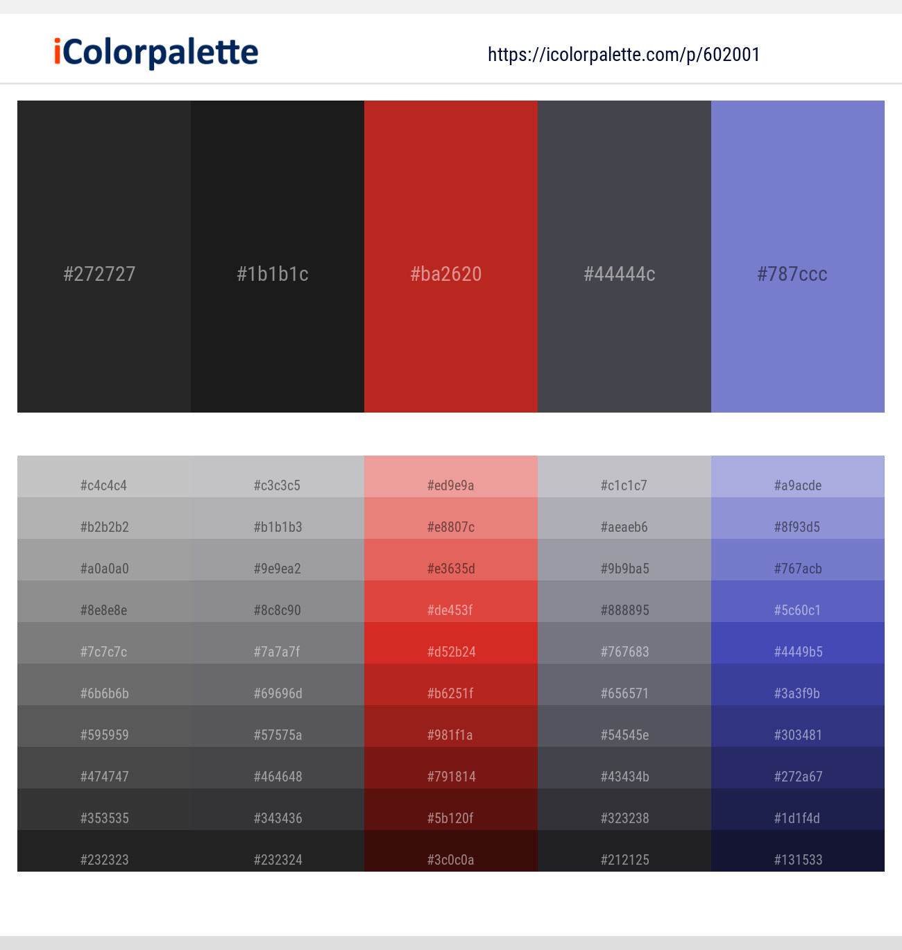 Mine Shaft – Shark – Thunderbird – Gun Powder – Moody Blue Color scheme