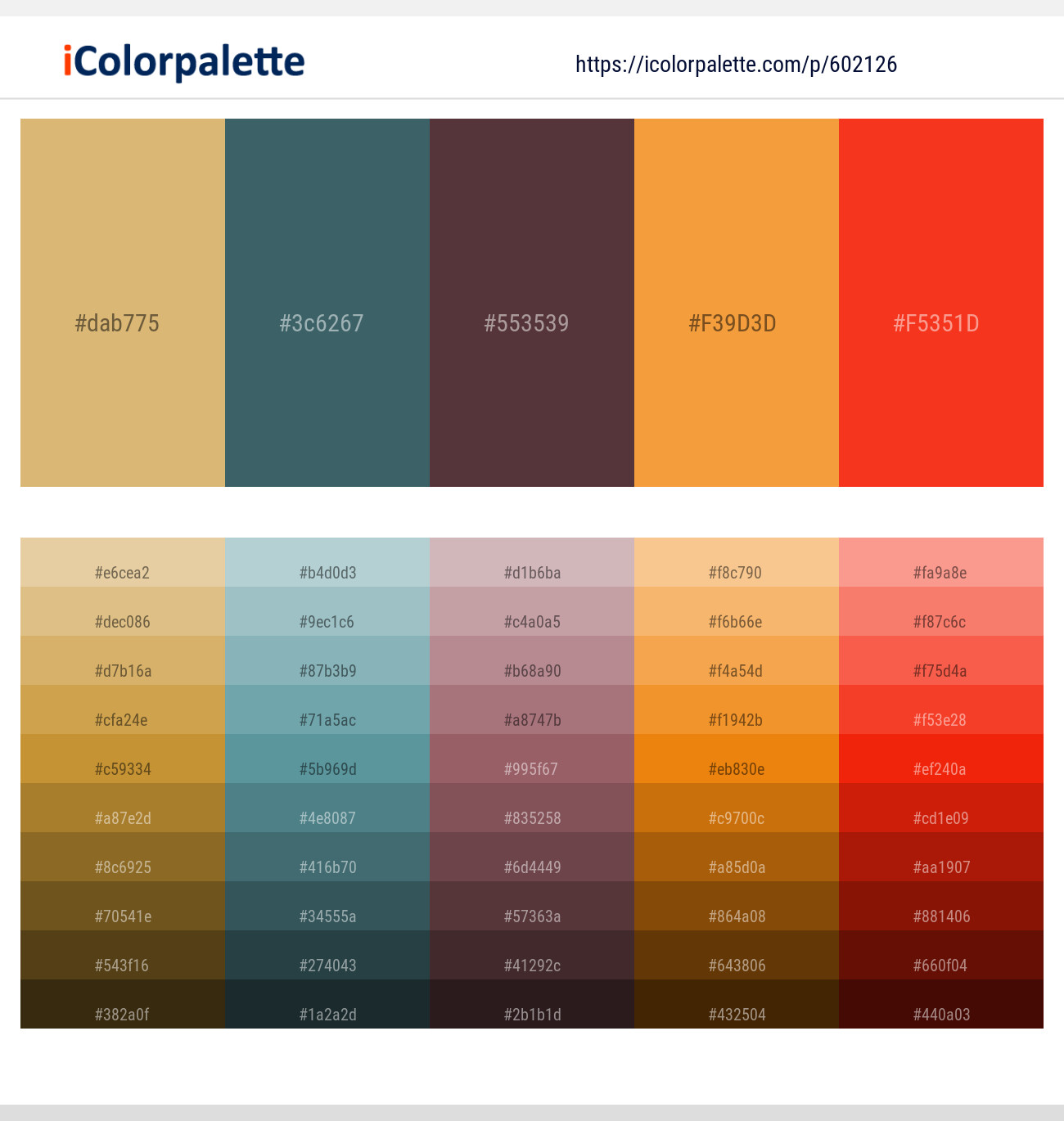 Harvest Gold – William – Livid Brown – Neon Carrot – Pomegranate Color scheme