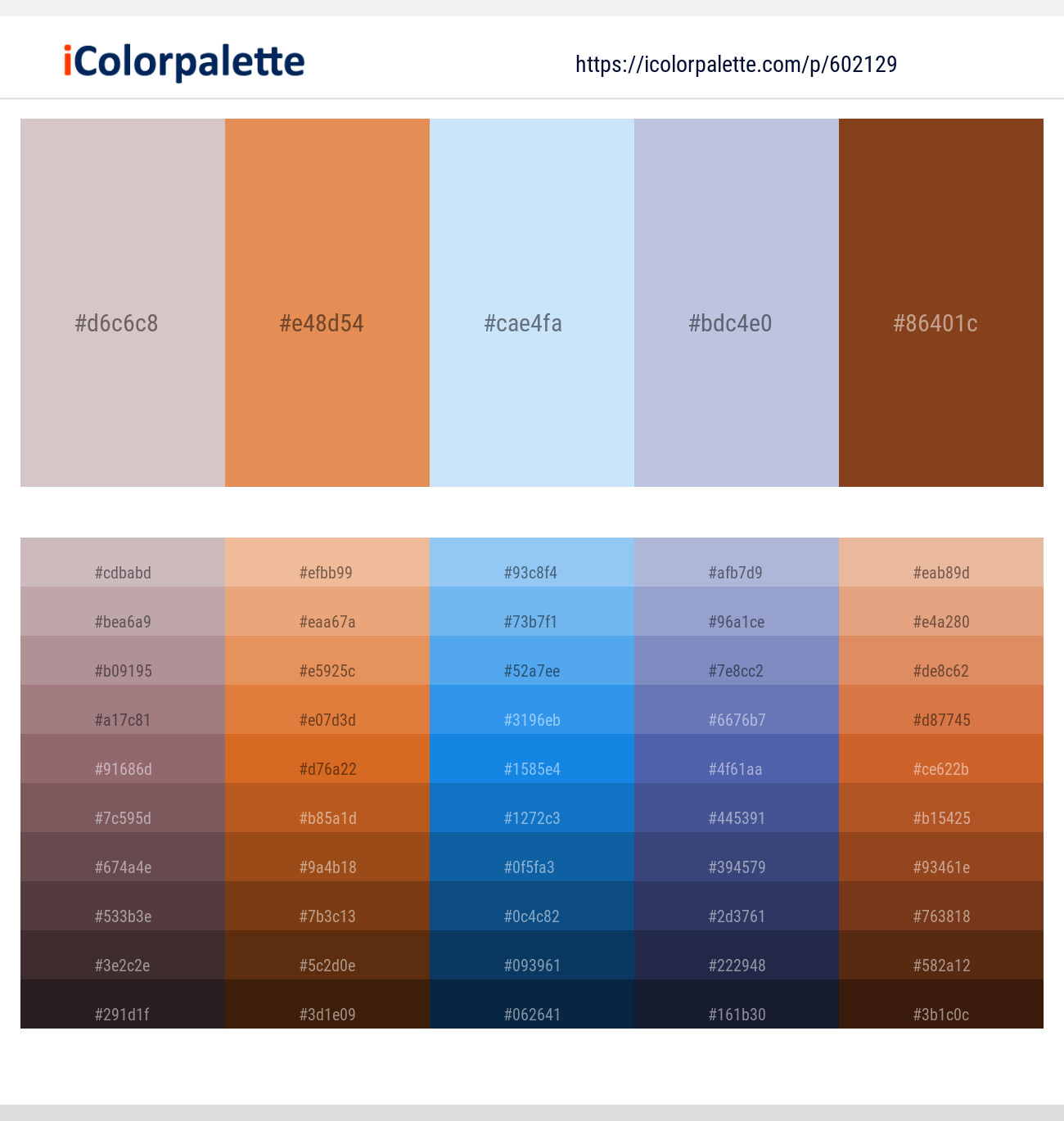 Pink Flare – Di Serria – Tropical Blue – Periwinkle Gray – Russet Color scheme