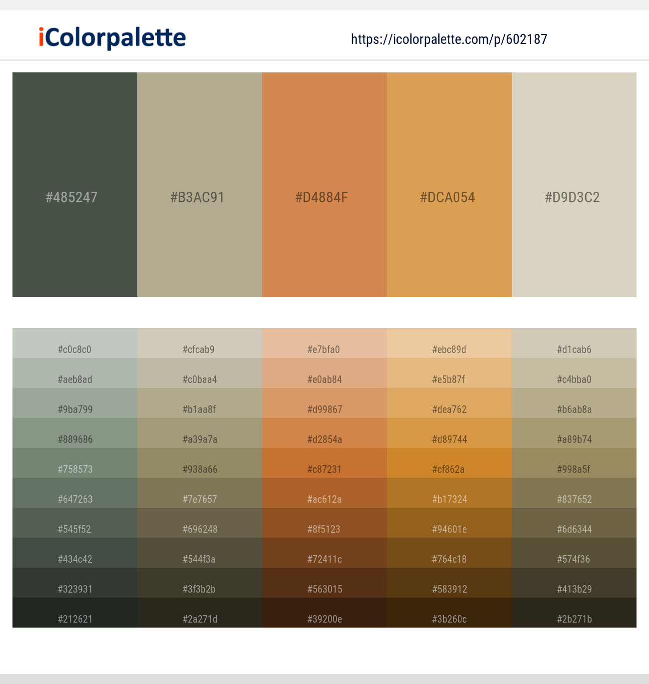 Gray Asparagus – Heathered Gray – Raw Sienna – Di Serria – Sisal Color scheme