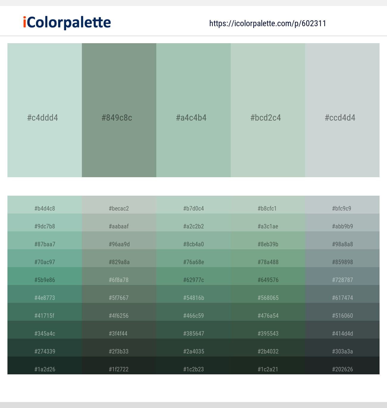 Paris White – Mantle – Summer Green – Gum Leaf – Tiara Color scheme