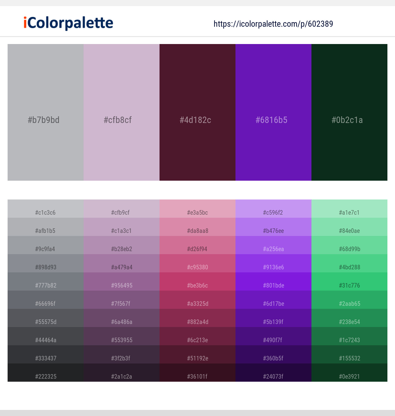 Bombay – Thistle – Wine Berry – Purple Heart – Bush Color scheme