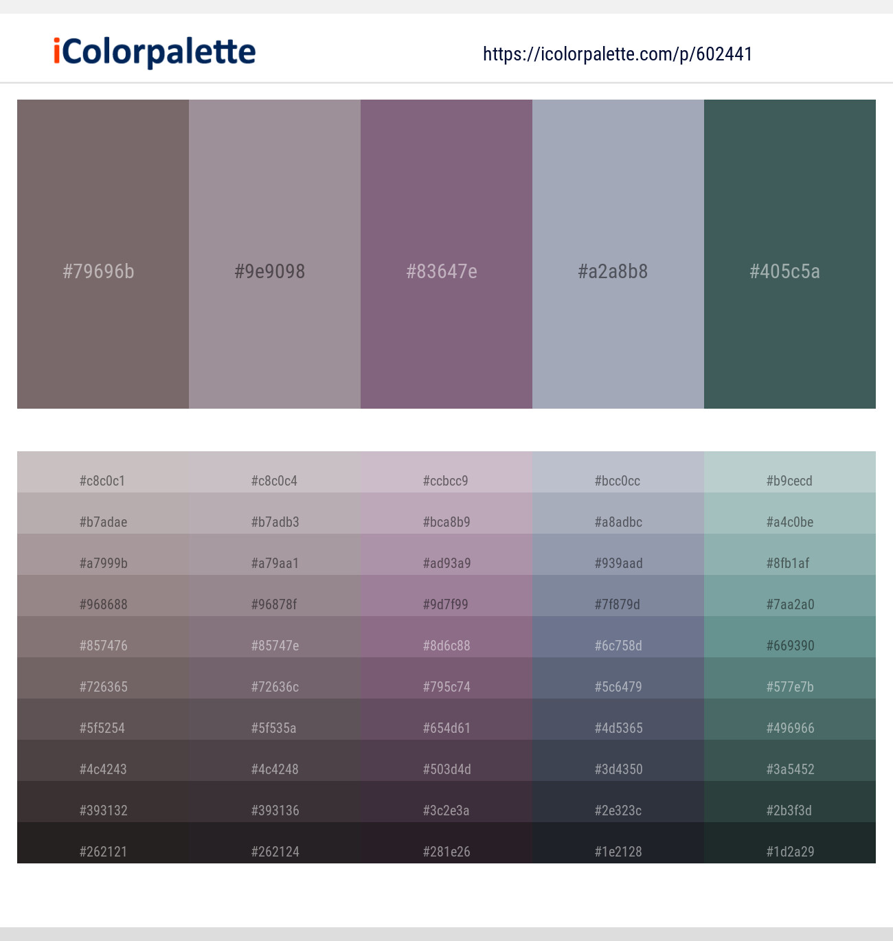 Spicy Pink – Mountbatten Pink – Old Lavender – Aluminium – Mineral Green Color scheme