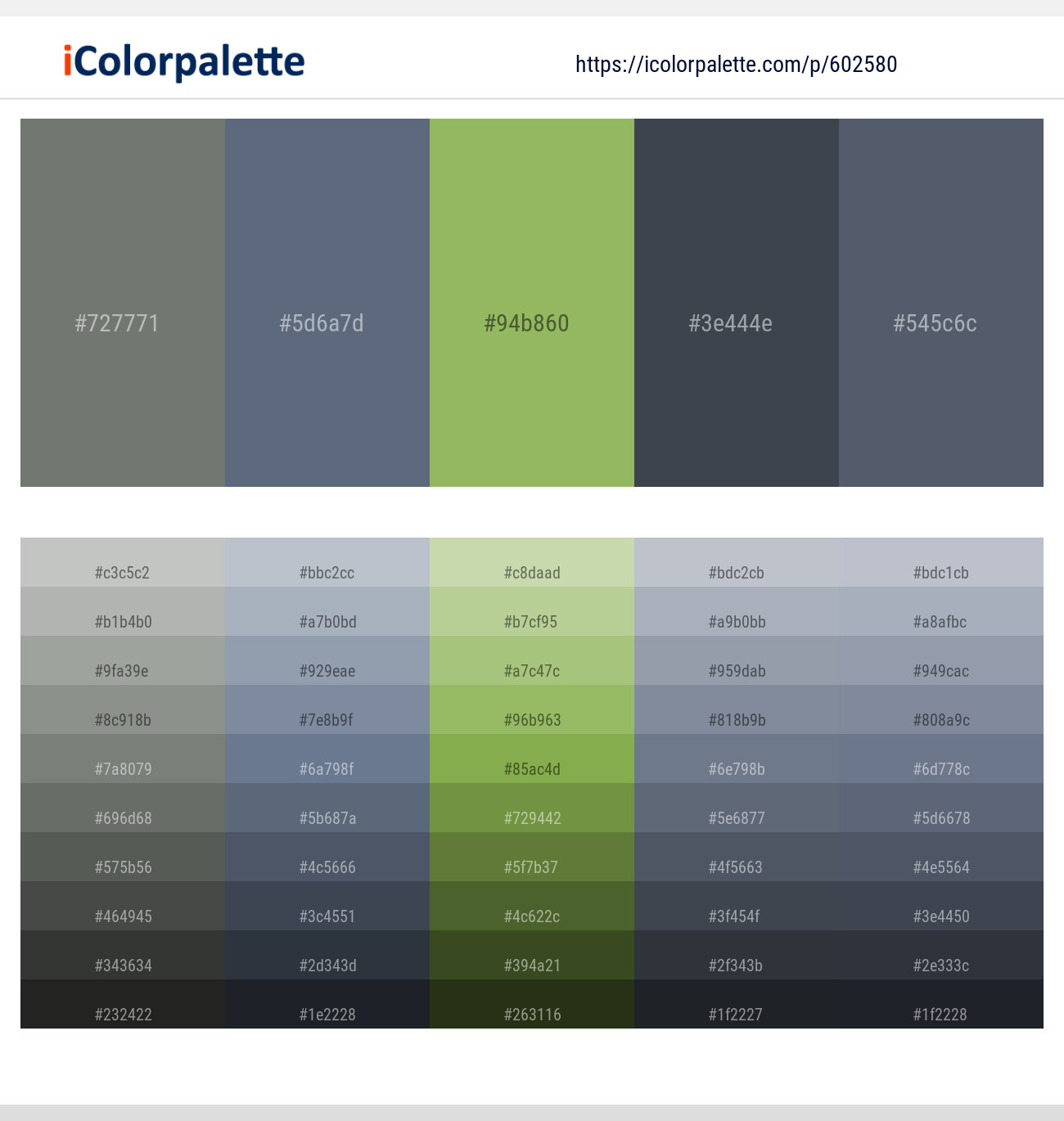 Willow Grove – Shuttle Gray – Olivine – Mako – Shuttle Gray Color scheme