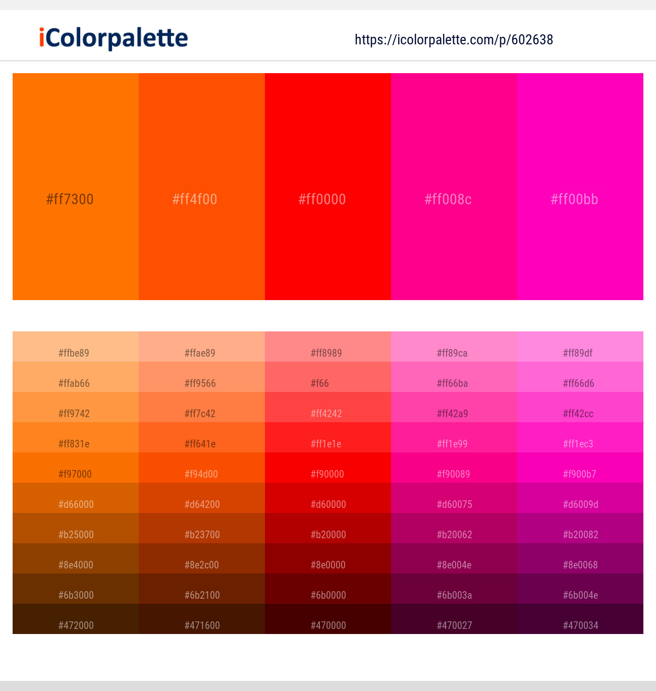Chilean Fire – International Orange – Red – Rose – Shocking Pink Color scheme