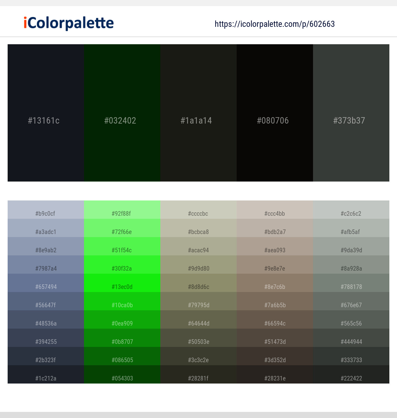 Bunker – Deep Fir – Rangoon Green – Cod Gray – Lunar Green Color scheme