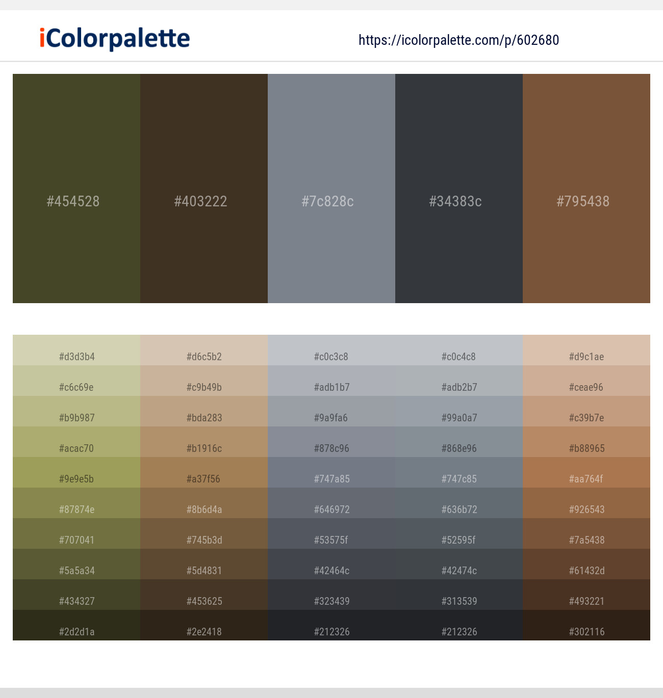 Woodland – Iroko – Raven – Outer Space – Old Copper Color scheme