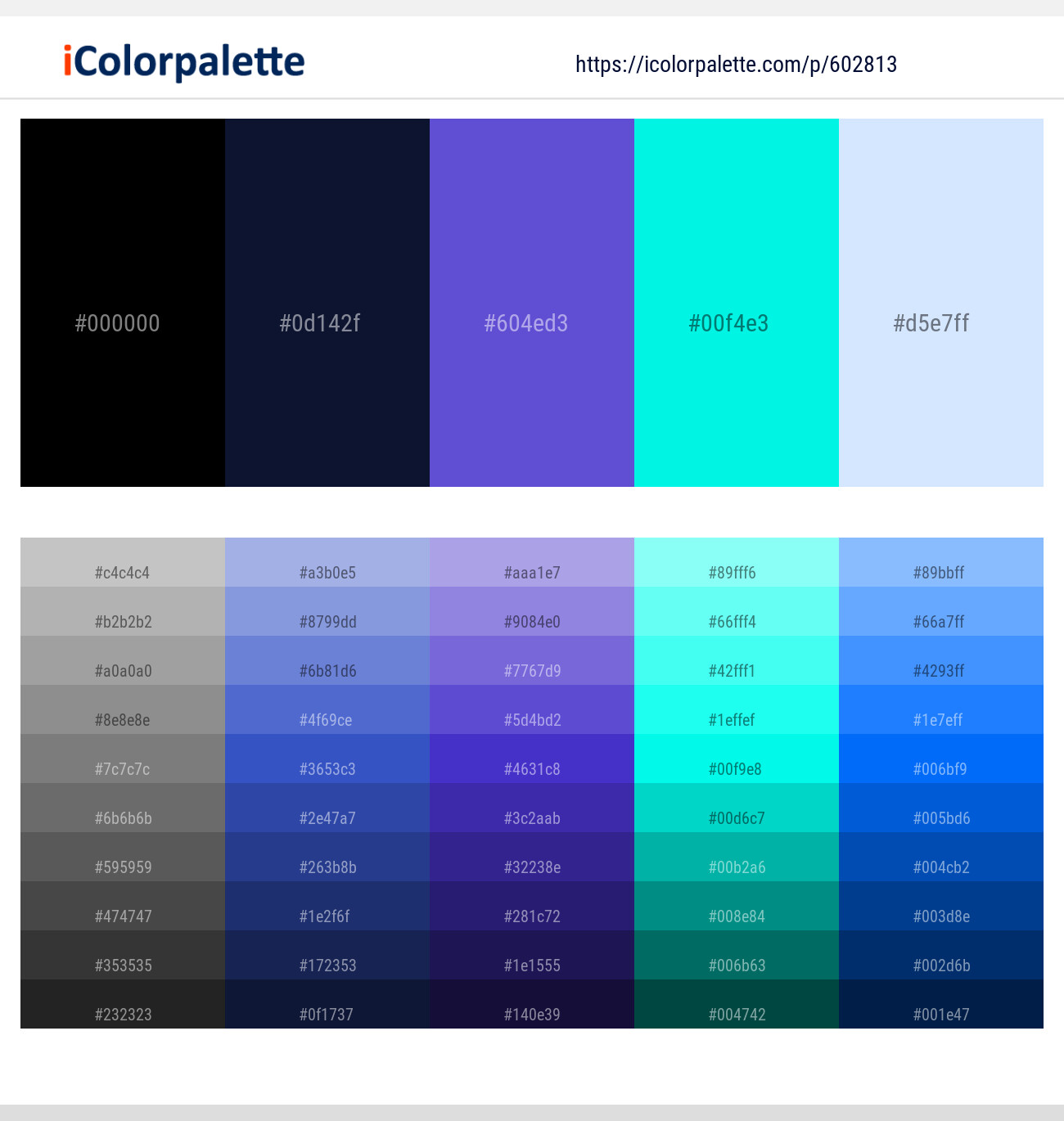 Black – Bunting – Blue Marguerite – Bright Turquoise – Hawkes Blue Color scheme