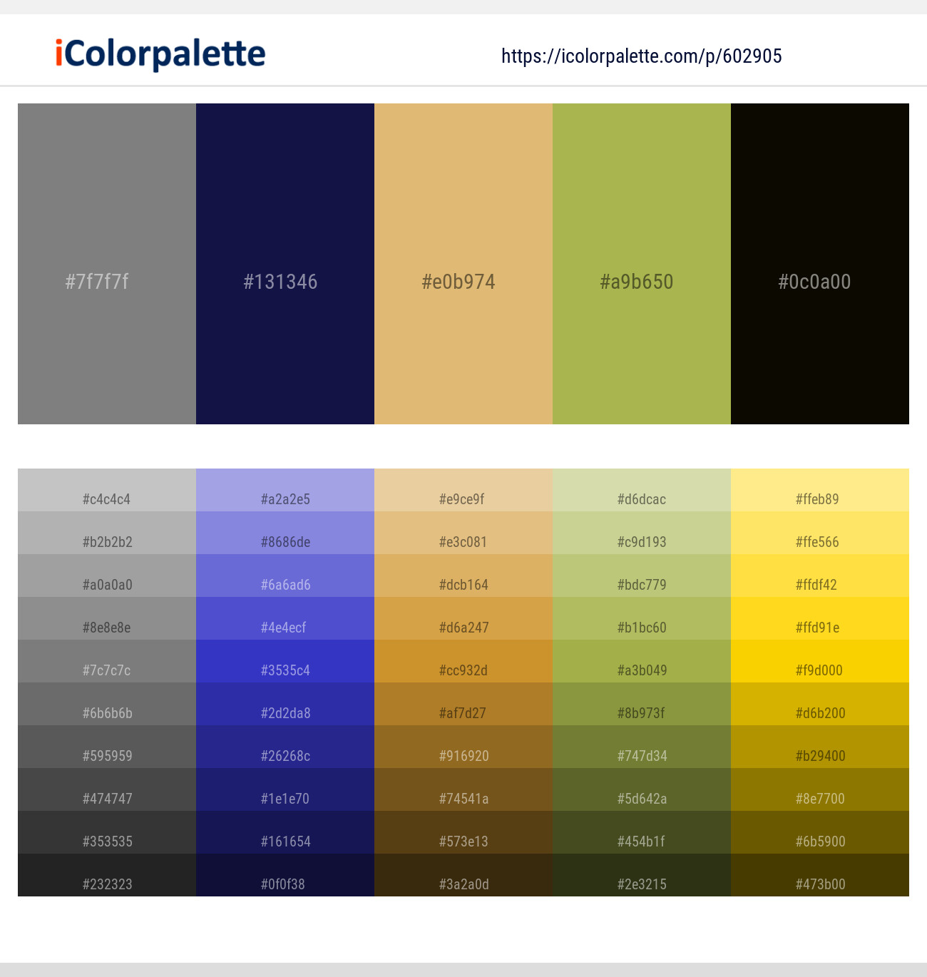 Gray – Bunting – Harvest Gold – Olive Green – Acadia Color scheme