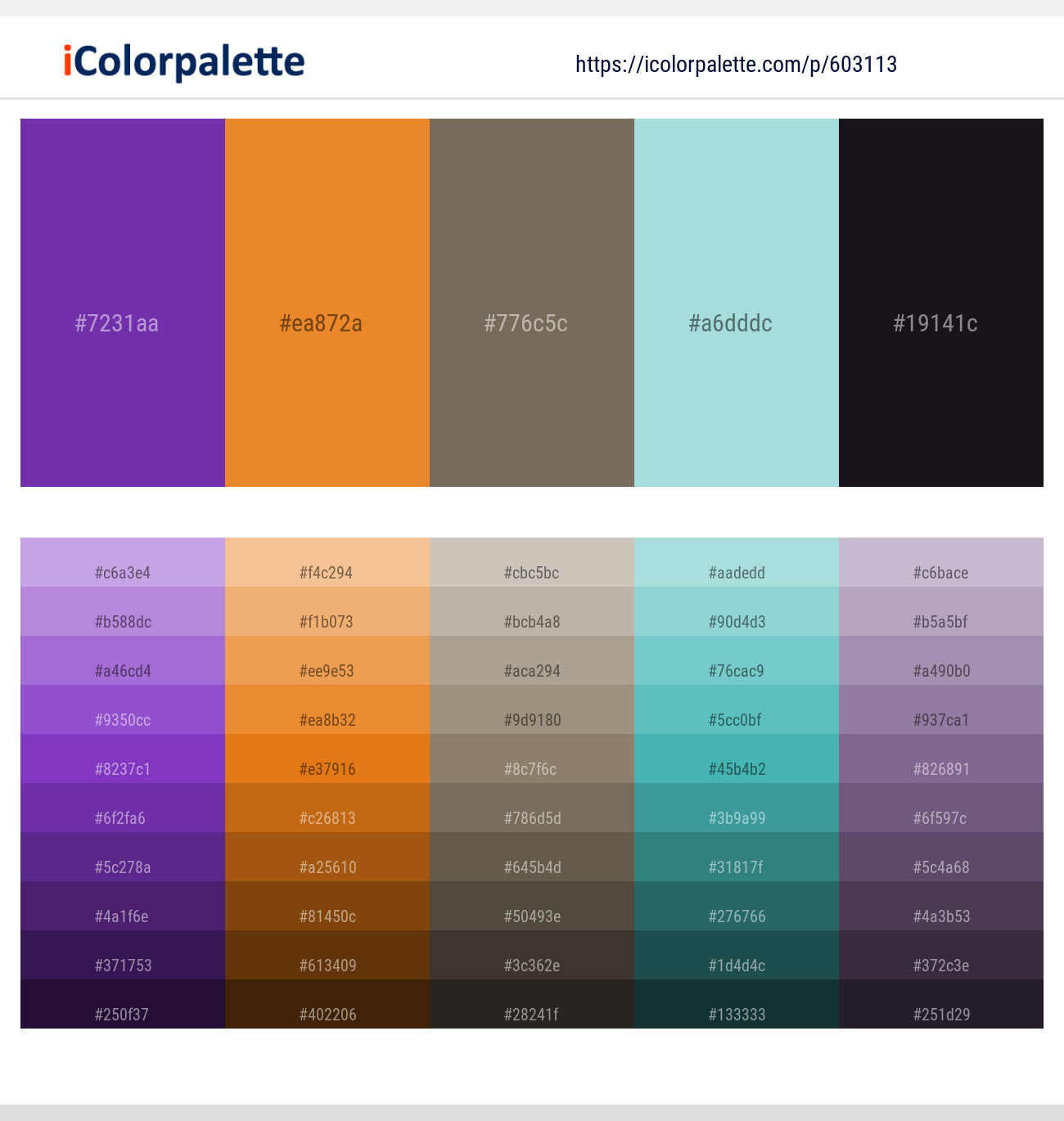 Royal Purple – Carrot Orange – Pablo – Aqua Island – Bastille Color scheme