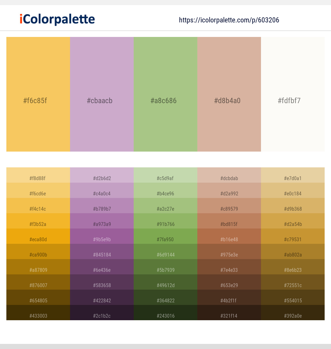 Cream Can – Lilac – Olivine – Cameo – Bianca Color scheme
