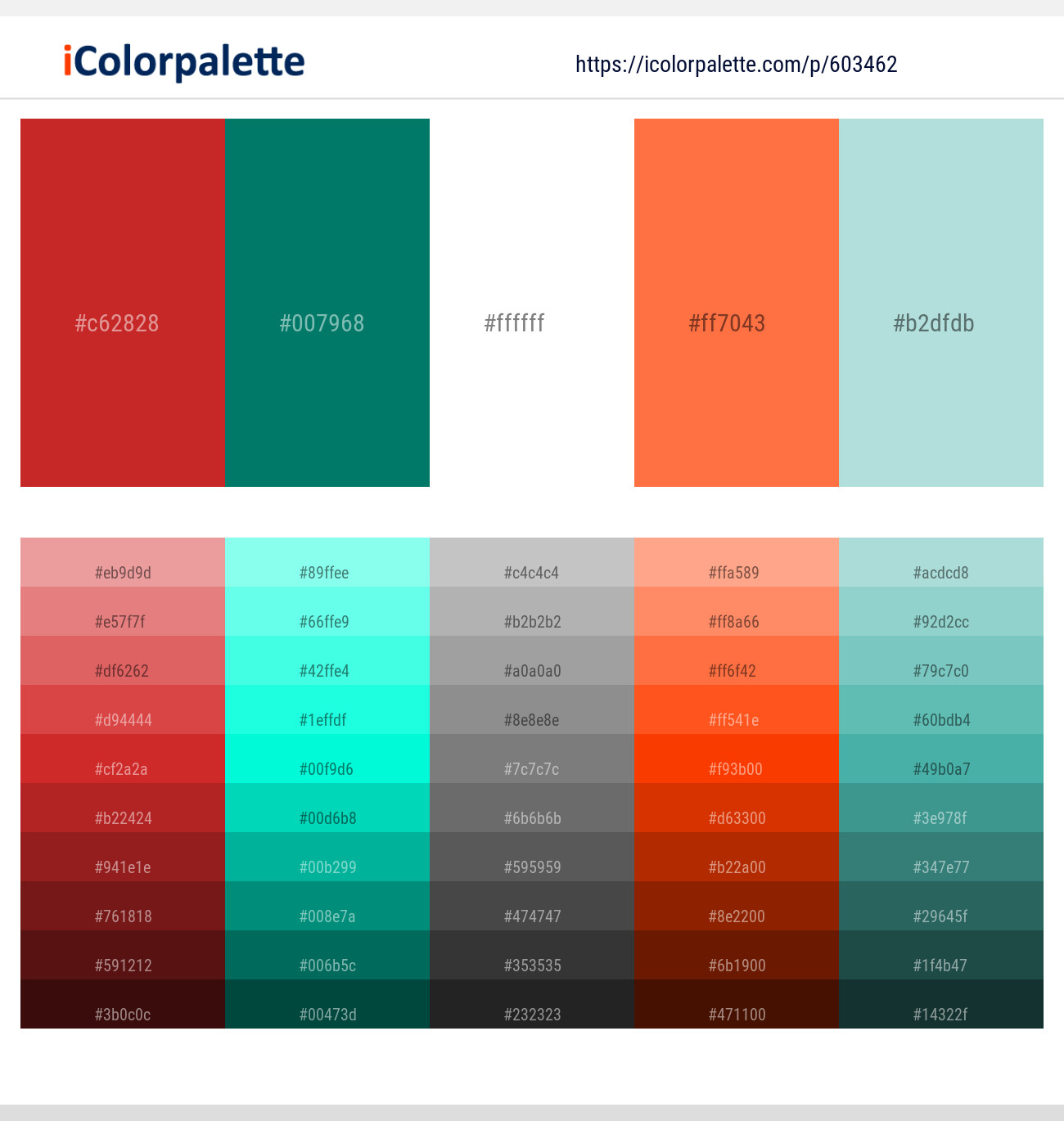 Persian Red – Pine Green – White – Burning Orange – Aqua Island Color scheme
