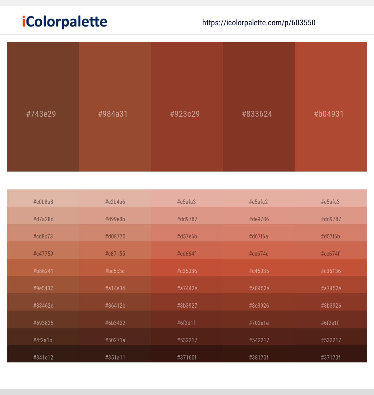 Nutmeg – Mule Fawn – Burnt Umber – Burnt Umber – Medium Carmine Color scheme