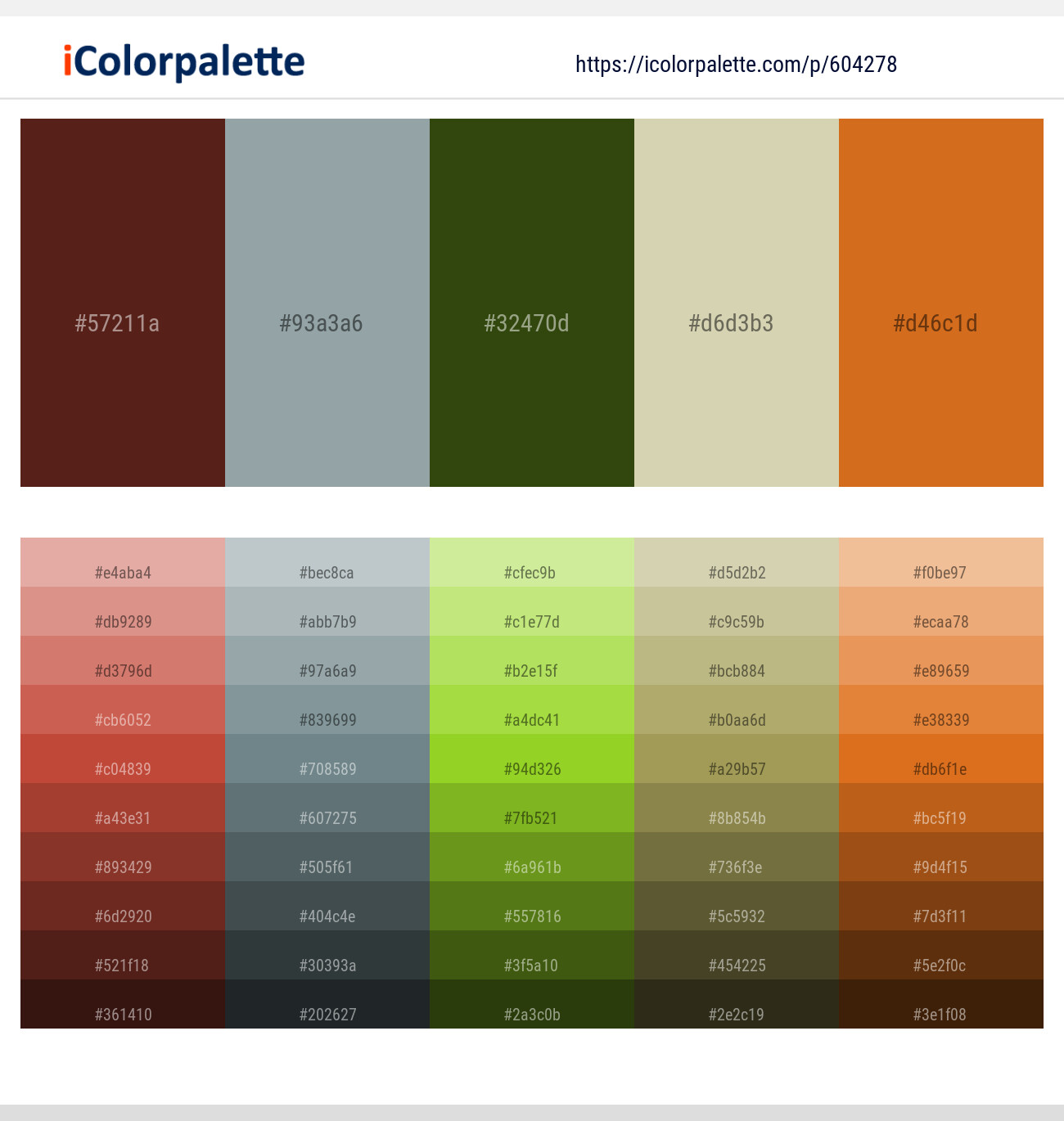 Espresso – Granny Smith – Clover – Thistle Green – Hot Cinnamon Color scheme