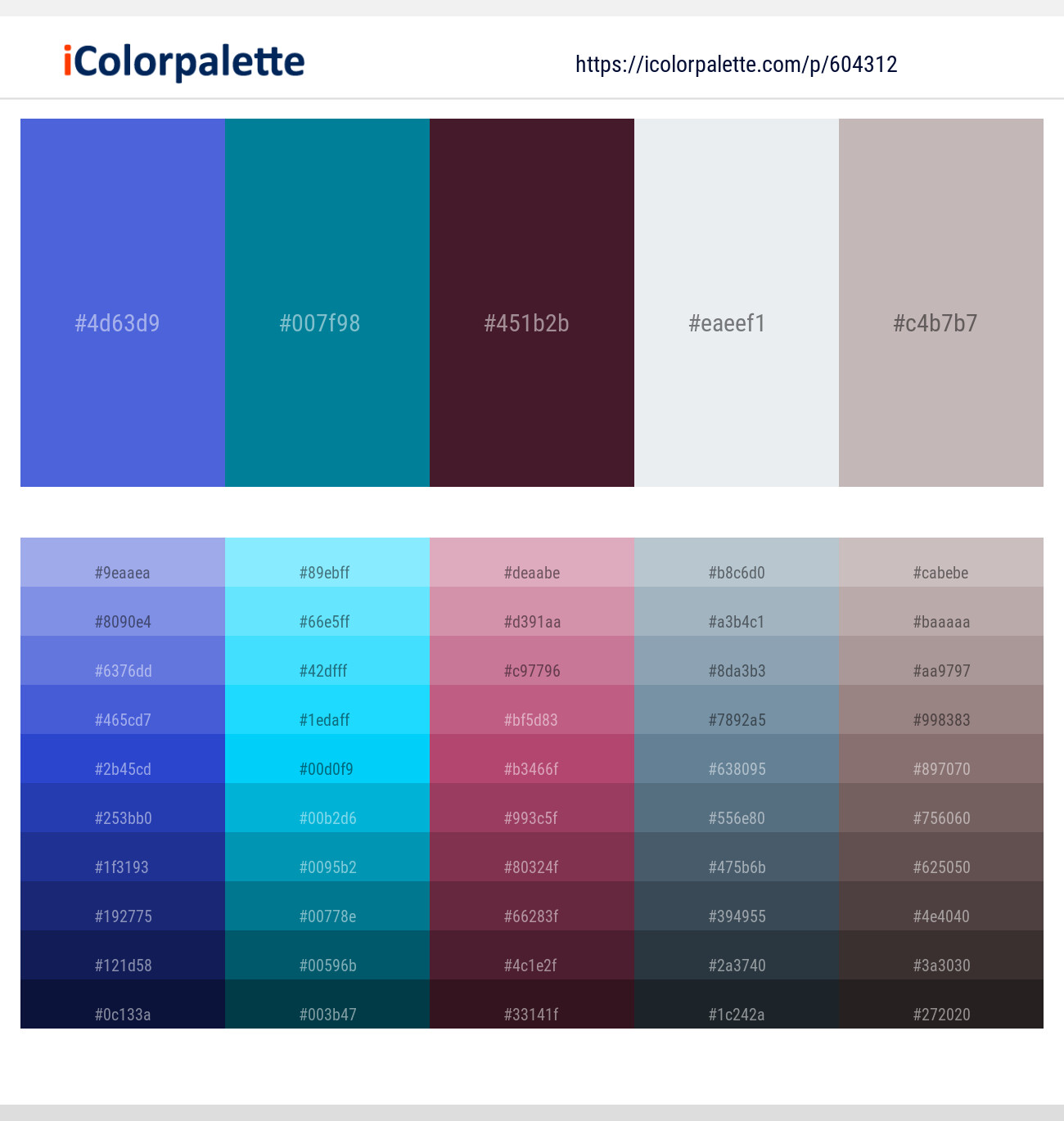 Royal Blue – Allports – Wine Berry – Athens Gray – Cold Turkey Color scheme