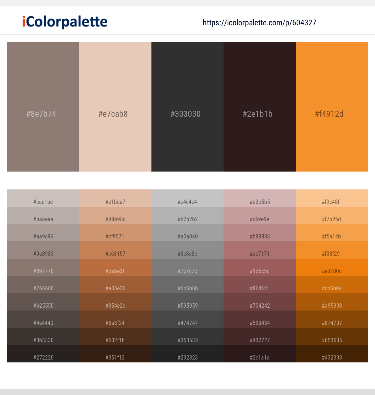 Almond Frost – Just Right – Mine Shaft – Cocoa Brown – Carrot Orange Color scheme
