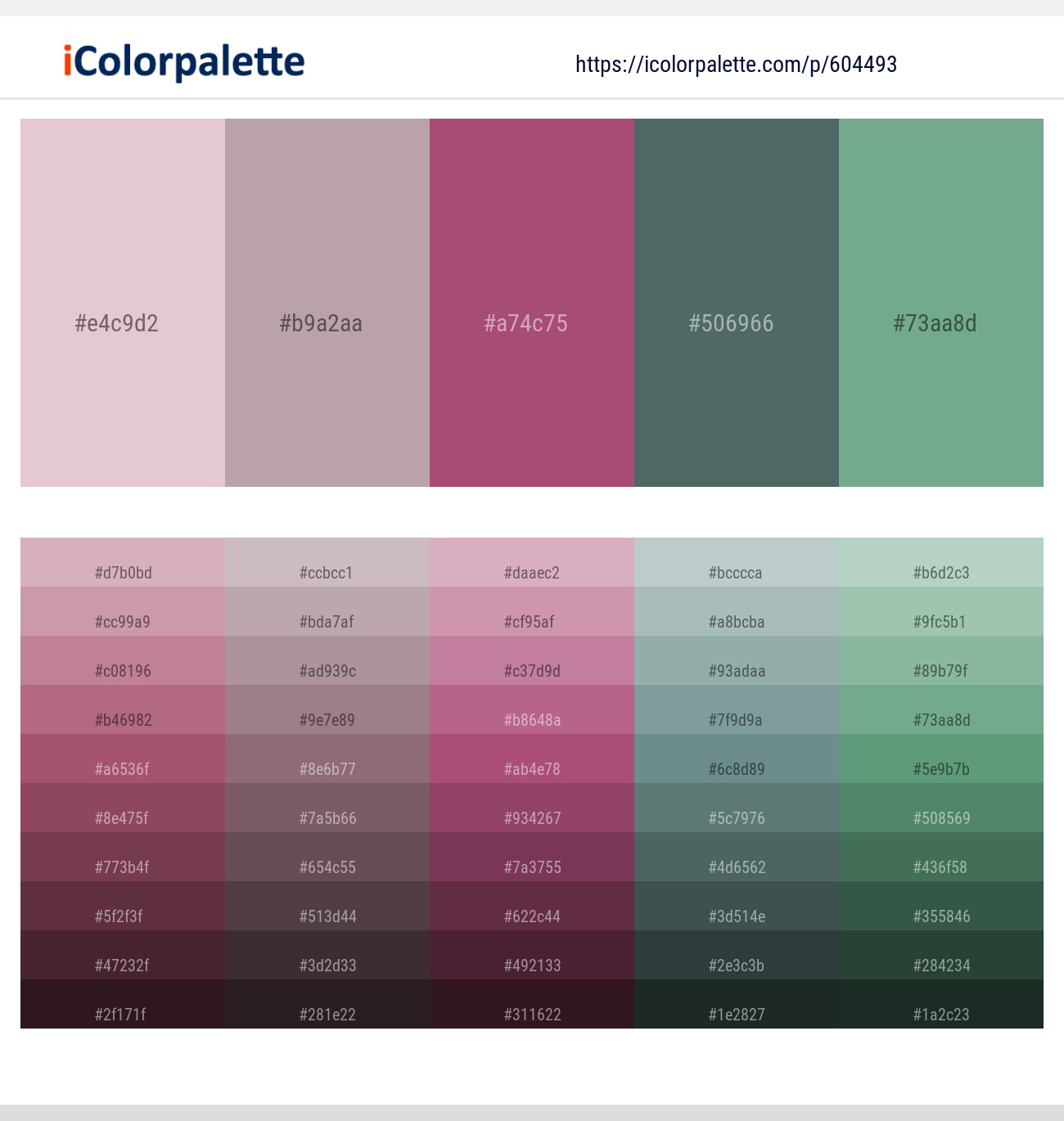 Pink Flare – Pink Swan – Cadillac – Cutty Sark – Bay Leaf Color scheme
