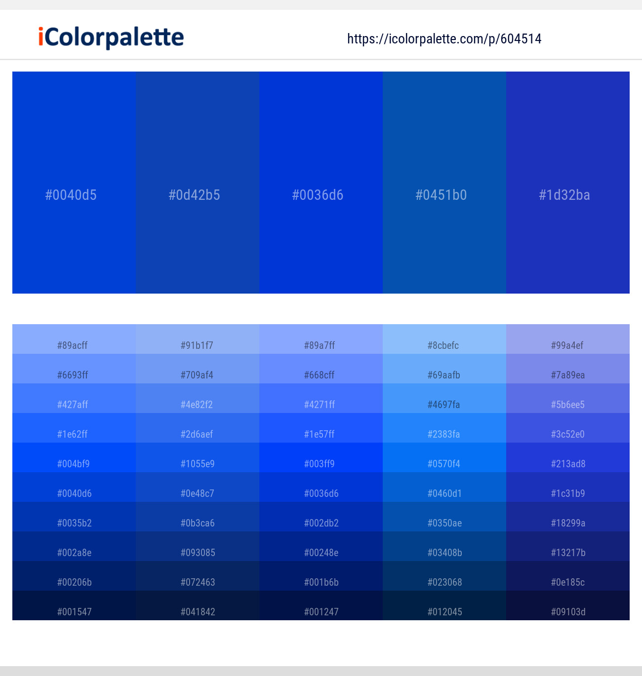 Science Blue – Tory Blue – International Klein Blue – Cobalt – Persian Blue Color scheme
