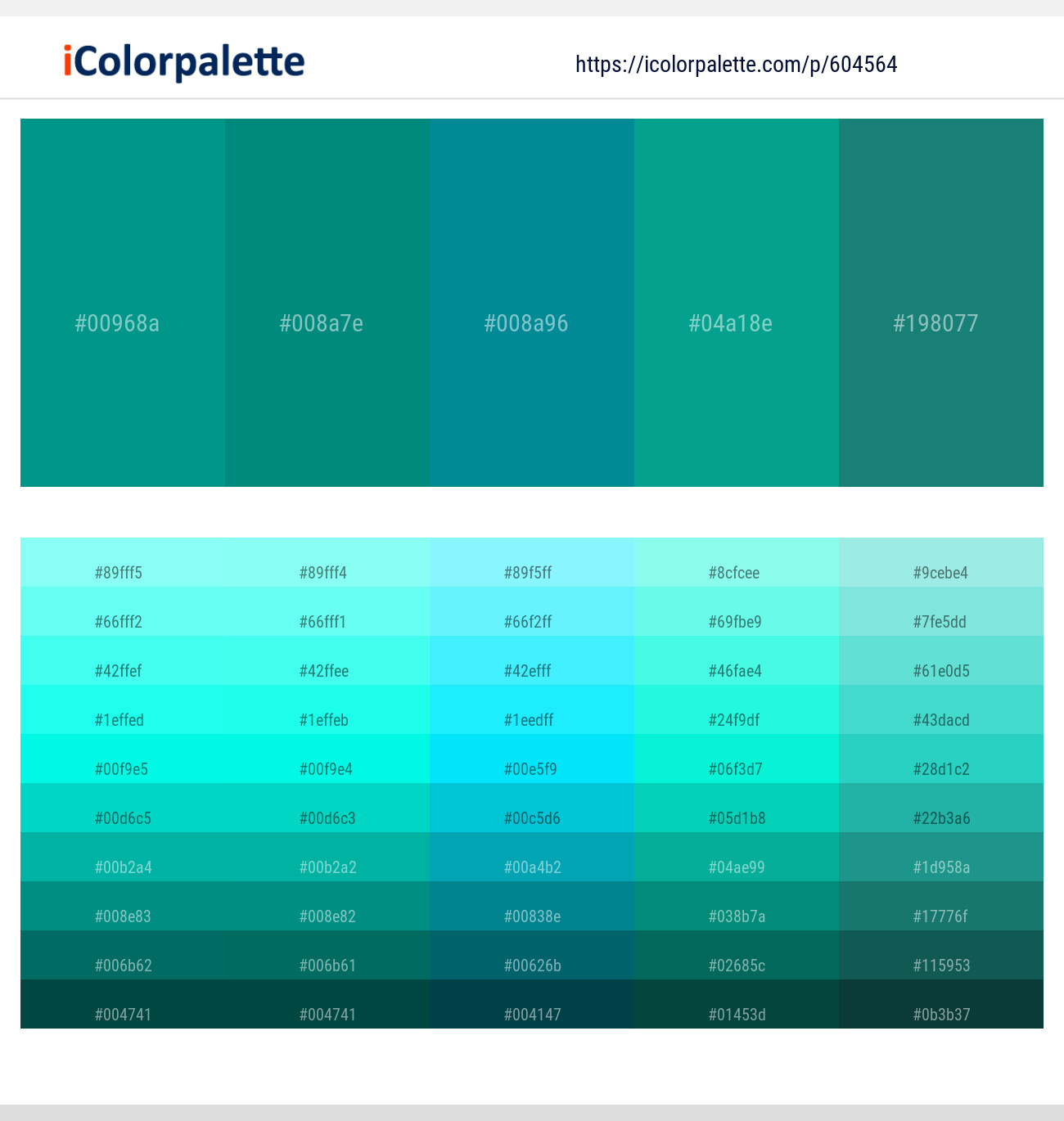 Gossamer – Teal – Blue Lagoon – Niagara – Elm Color scheme