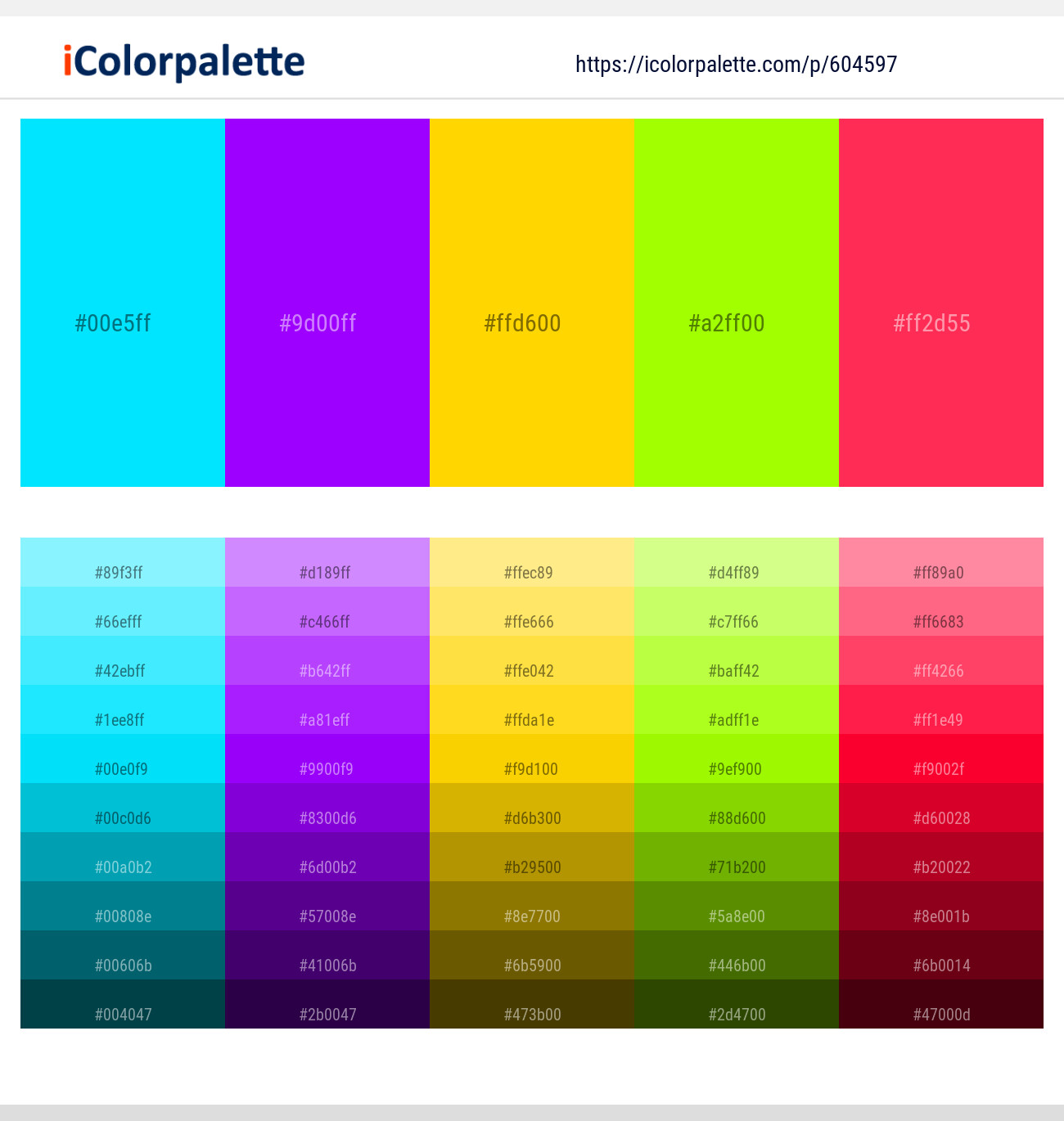 Cyan / Aqua – Electric Violet – Gold – Lime – Radical Red Color scheme