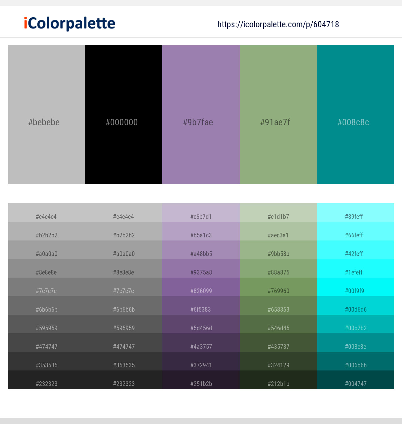 Silver – Black – Purple Mountain’s Majesty – Olivine – Teal Color scheme