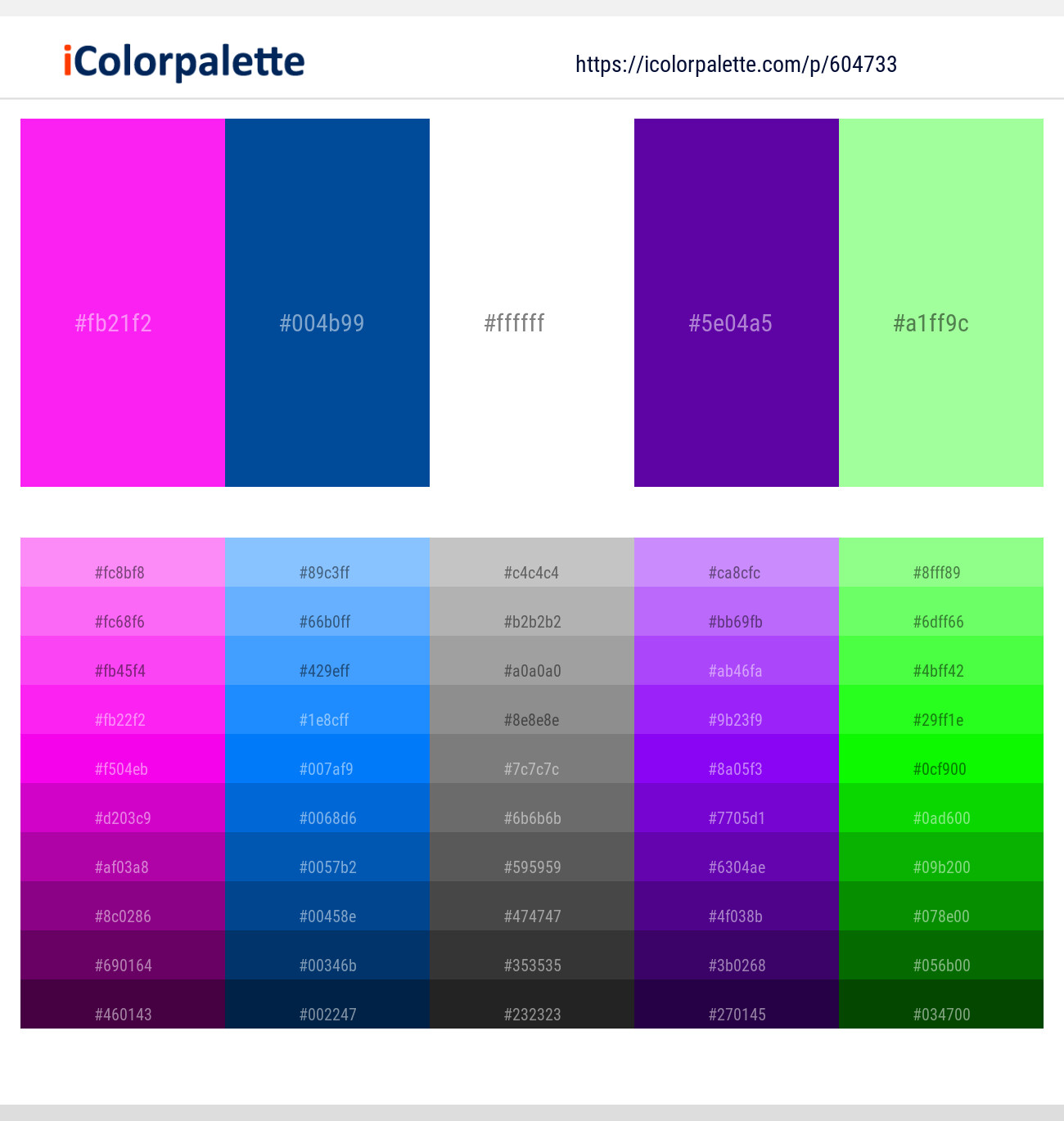 Magenta / Fuchsia – Congress Blue – White – Purple – Mint Green Color scheme
