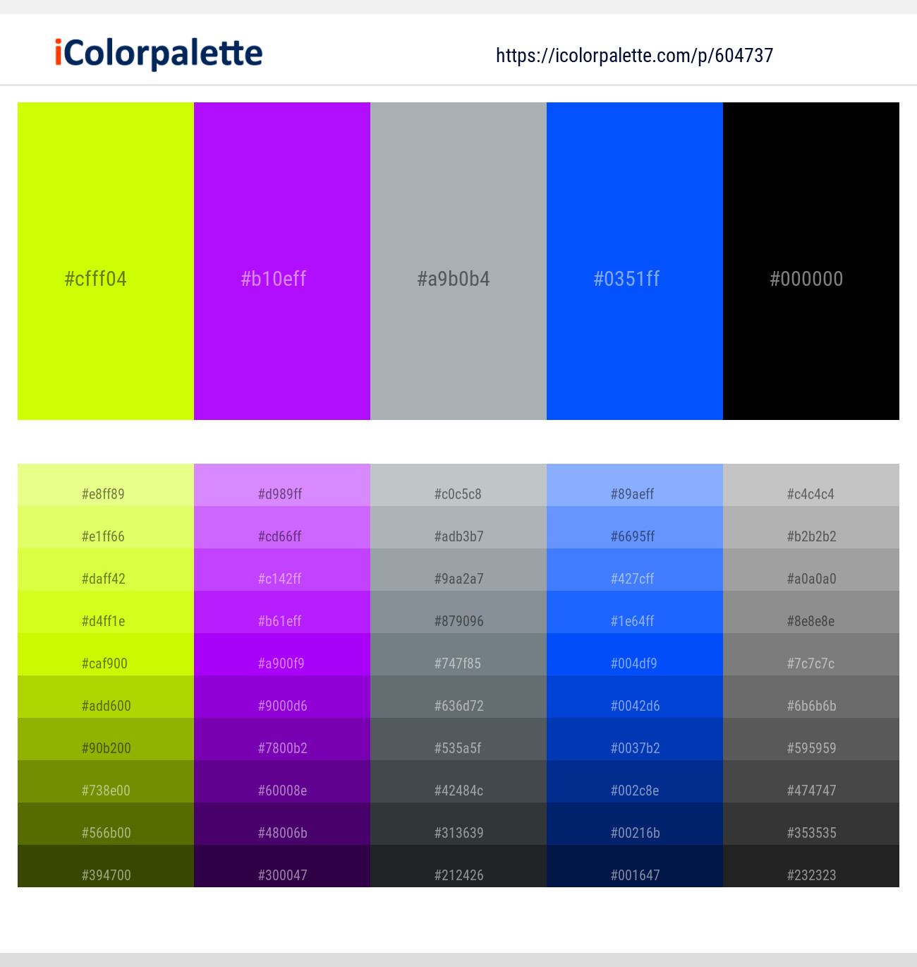 Electric Lime – Electric Violet – Hit Gray – Blue Ribbon – Black Color scheme