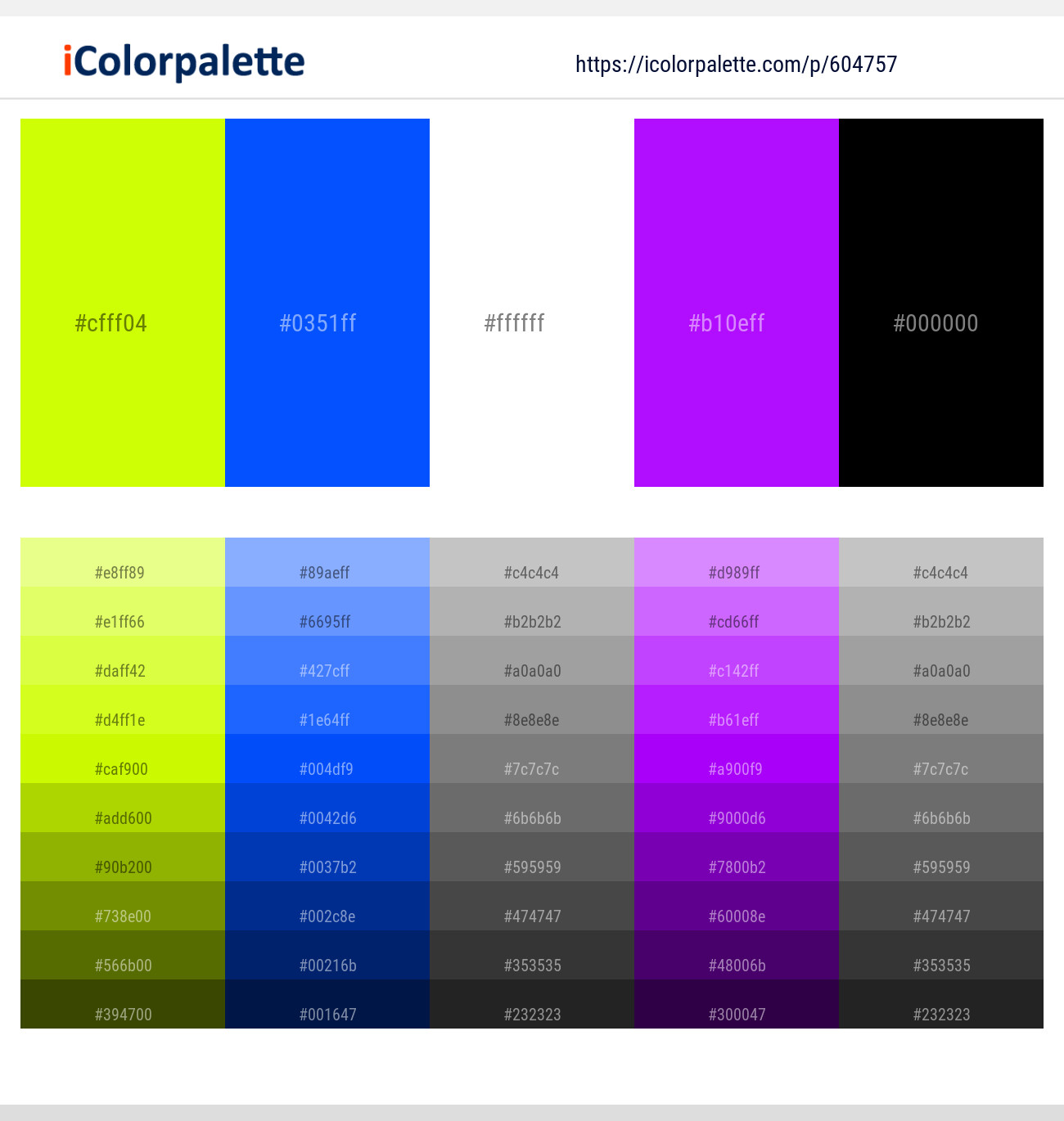 Electric Lime – Blue Ribbon – White – Electric Violet – Black Color scheme