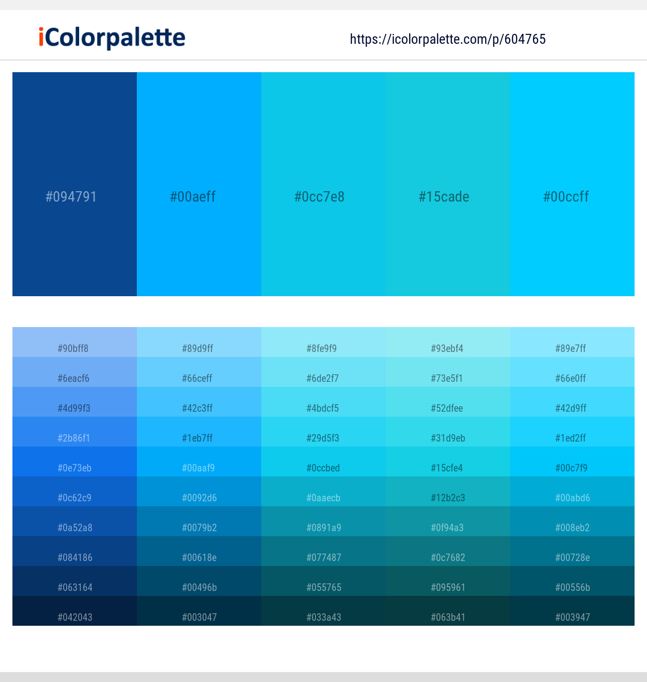 Congress Blue – Dodger Blue – Robin’s Egg Blue – Java – Bright Turquoise Color scheme