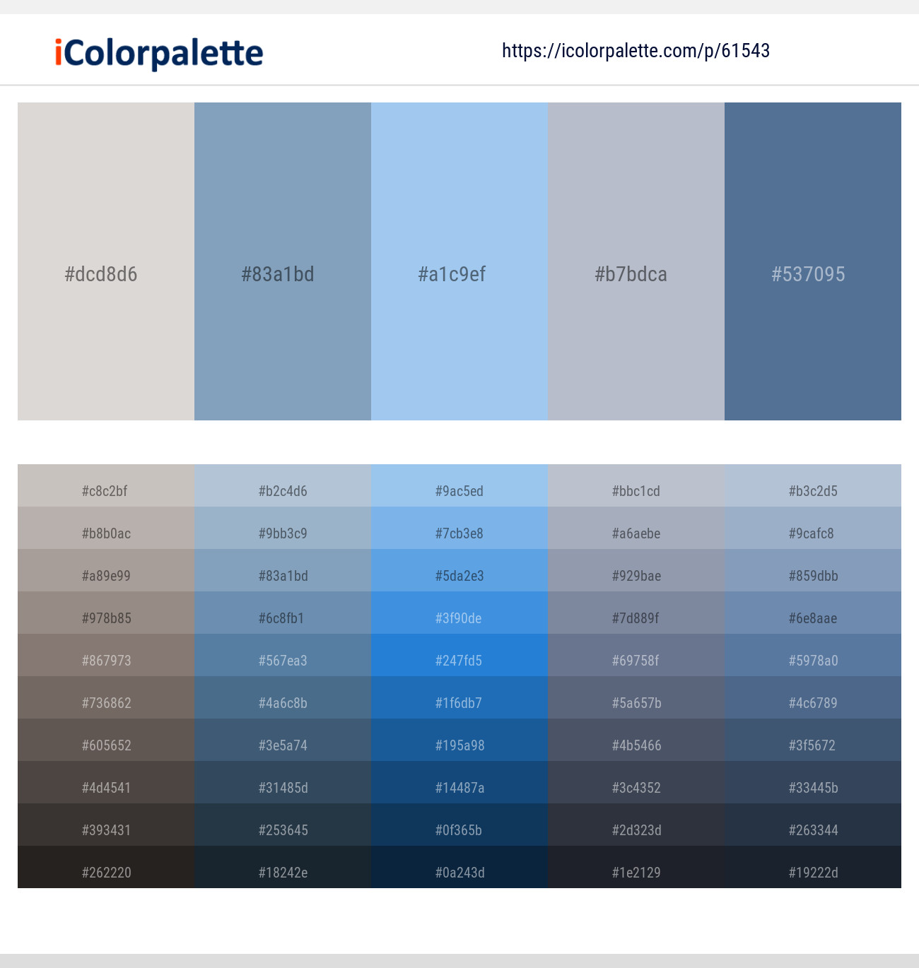 Swiss Coffee – Nepal – Perano – Heather – Kashmir Blue Color scheme