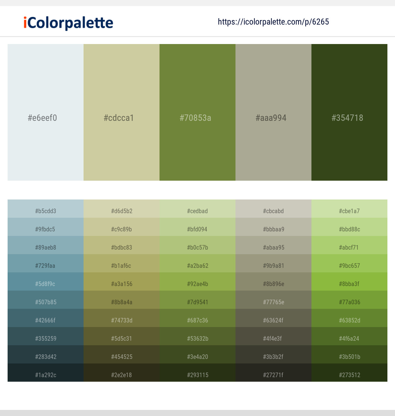 Mystic – Chino – Pesto – Gray Olive – Thatch Green Color scheme