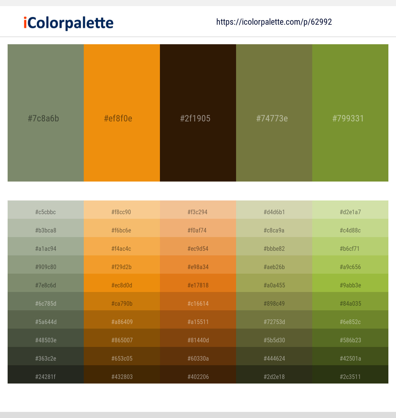 Camouflage Green – Gamboge – Jacko Bean – Yellow Metal – Wasabi Color scheme