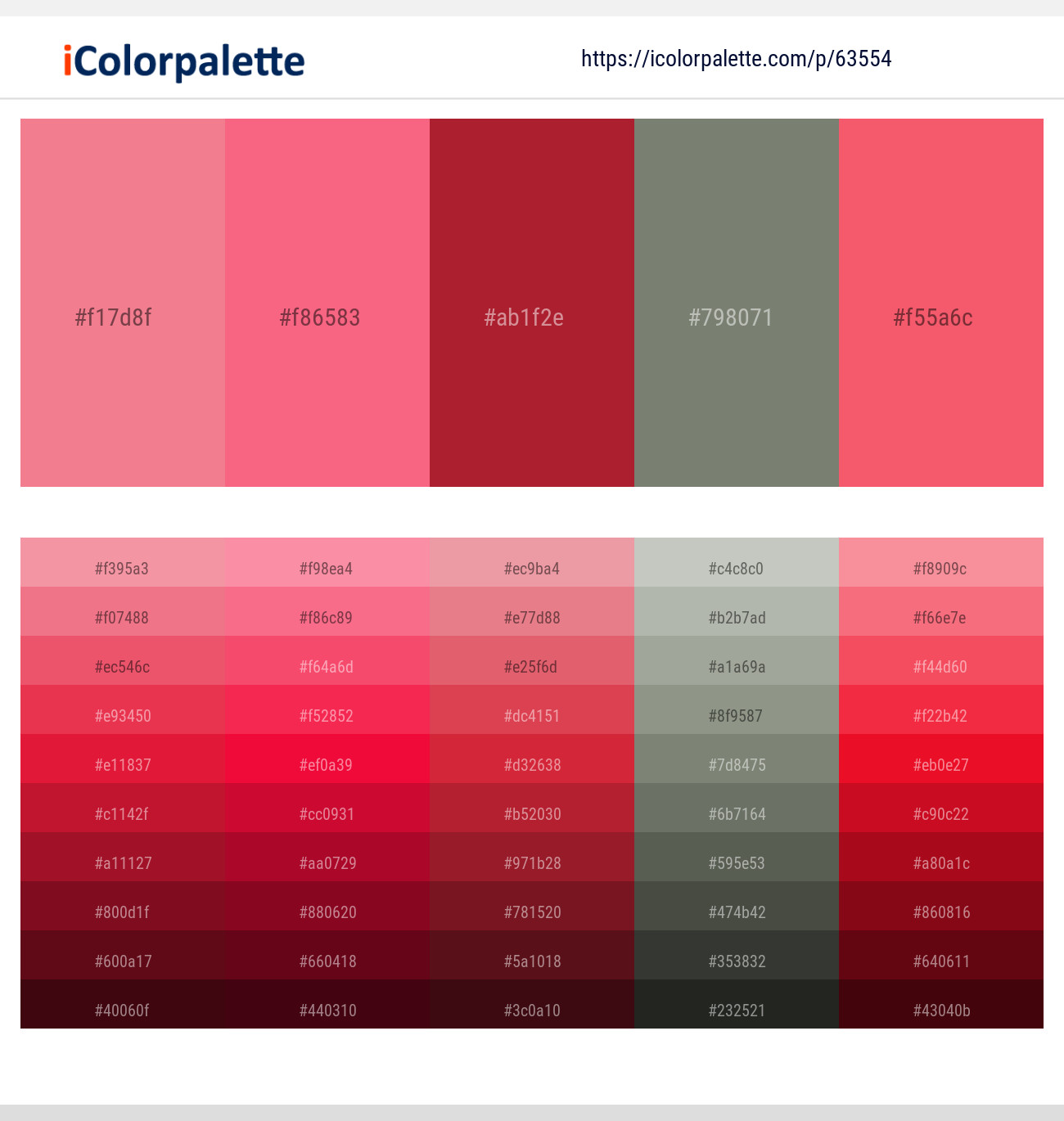 Froly – Brink Pink – Mexican Red – Camouflage Green – Carnation Color scheme