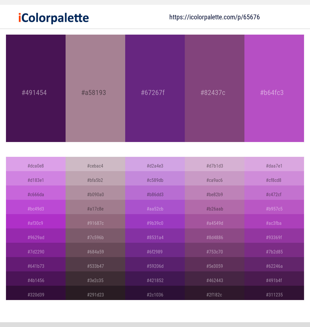 Scarlet Gum – Mountbatten Pink – Eminence – Cannon Pink – Amethyst Color scheme