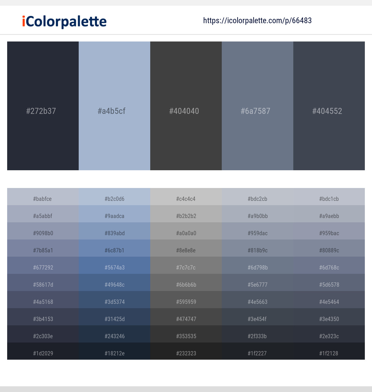 Charade – Rock Blue – Tundora – Pale Sky – Mako Color scheme
