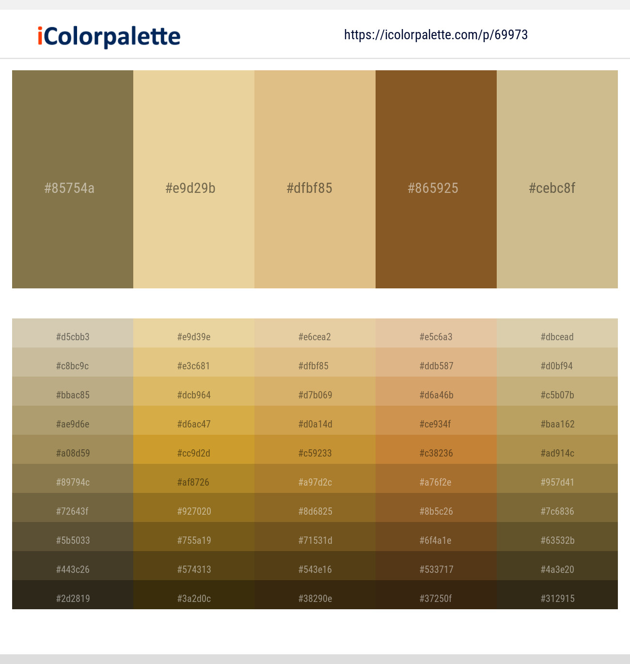Shadow – Putty – Calico – Kumera – Sorrell Brown Color scheme