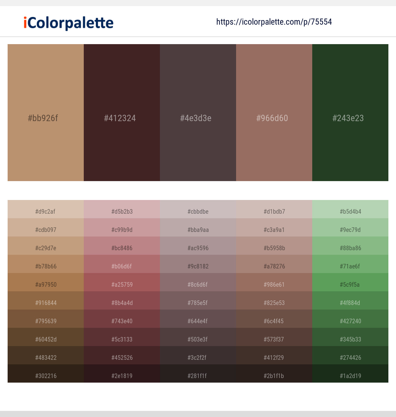 Teak – Crater Brown – Matterhorn – Toast – Green Kelp Color scheme